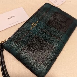 Coach Plaid Wristlet with Gold Accents